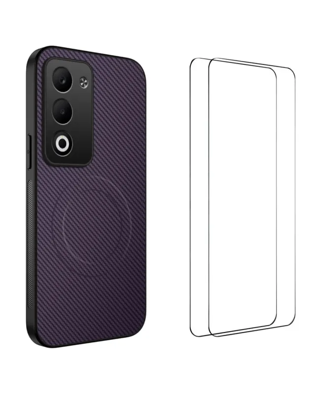 Coque Xiaomi Redmi 15 4G Carbone Magnétique avec 2 Verres Trempés