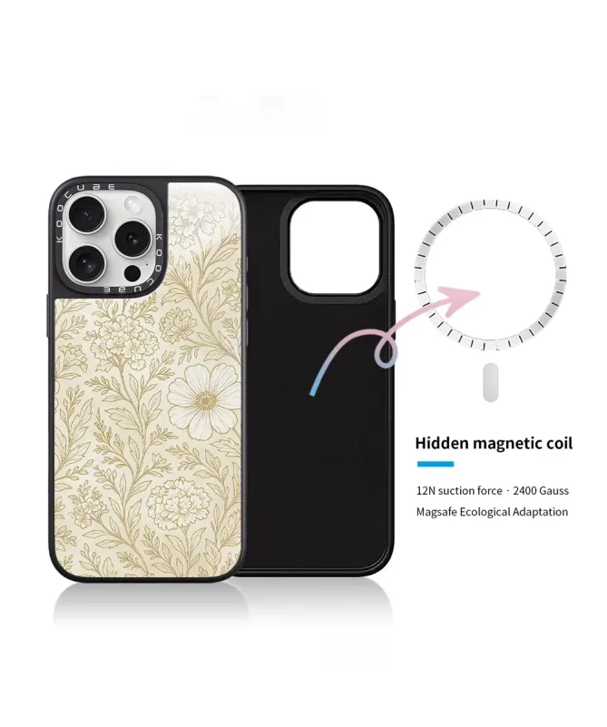 Coque iPhone 16 Pro Max Gravure Florale Vintage