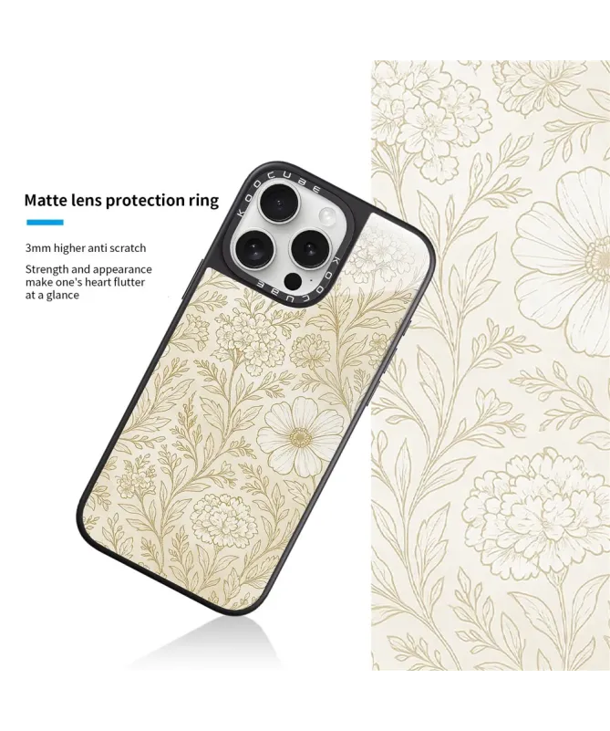 Coque iPhone 16 Pro Max Gravure Florale Vintage