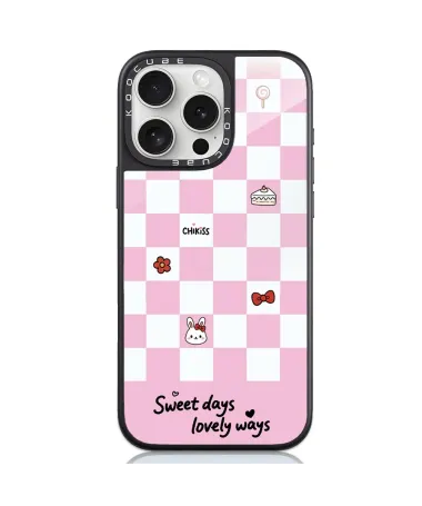 Coque iPhone 16 Pro Max Damier Rose Sweet Days