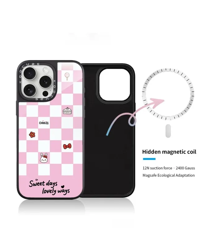 Coque iPhone 16 Pro Max Damier Rose Sweet Days