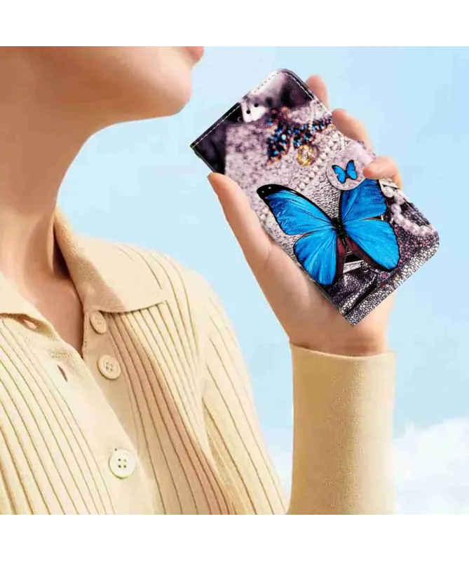 Housse Xiaomi Redmi 15 4G Papillon Bleu et Bijoux