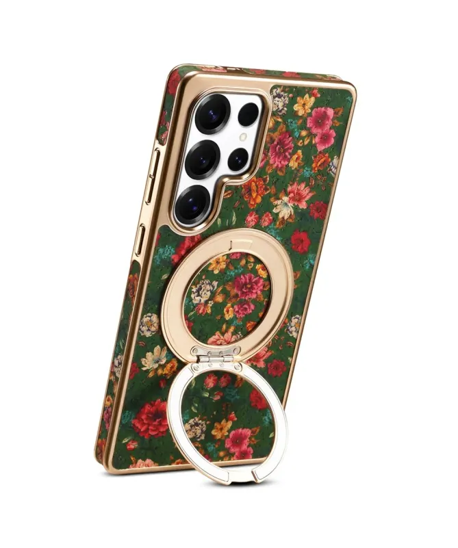 Coque Samsung Galaxy S25 Ultra Jardin Anglais avec Anneau-Support Doré