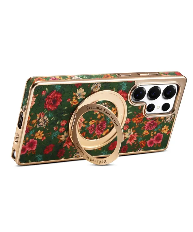 Coque Samsung Galaxy S25 Ultra Jardin Anglais avec Anneau-Support Doré