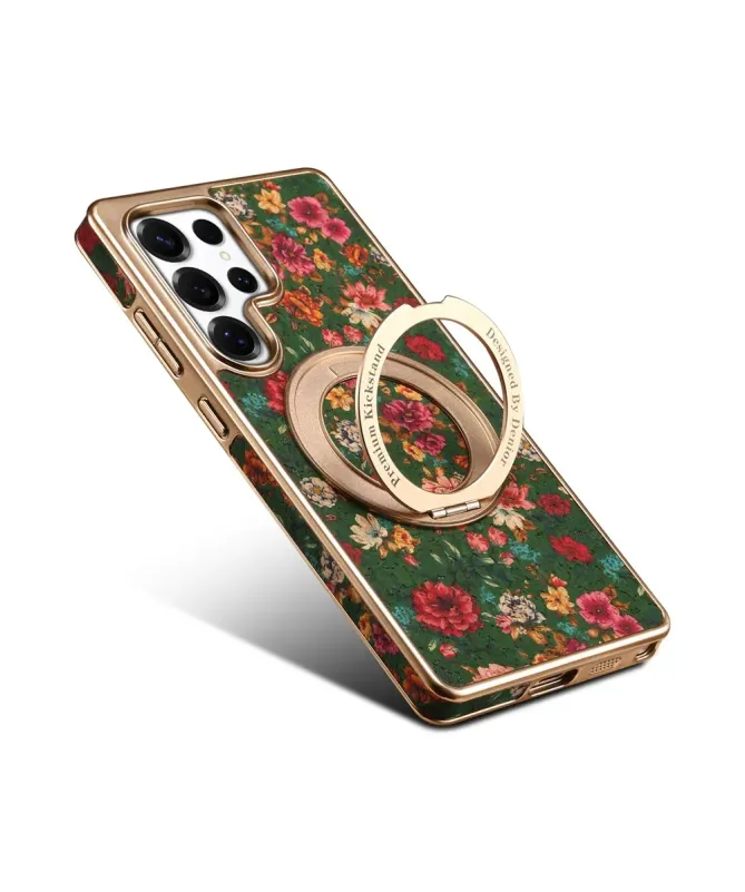 Coque Samsung Galaxy S25 Ultra Jardin Anglais avec Anneau-Support Doré