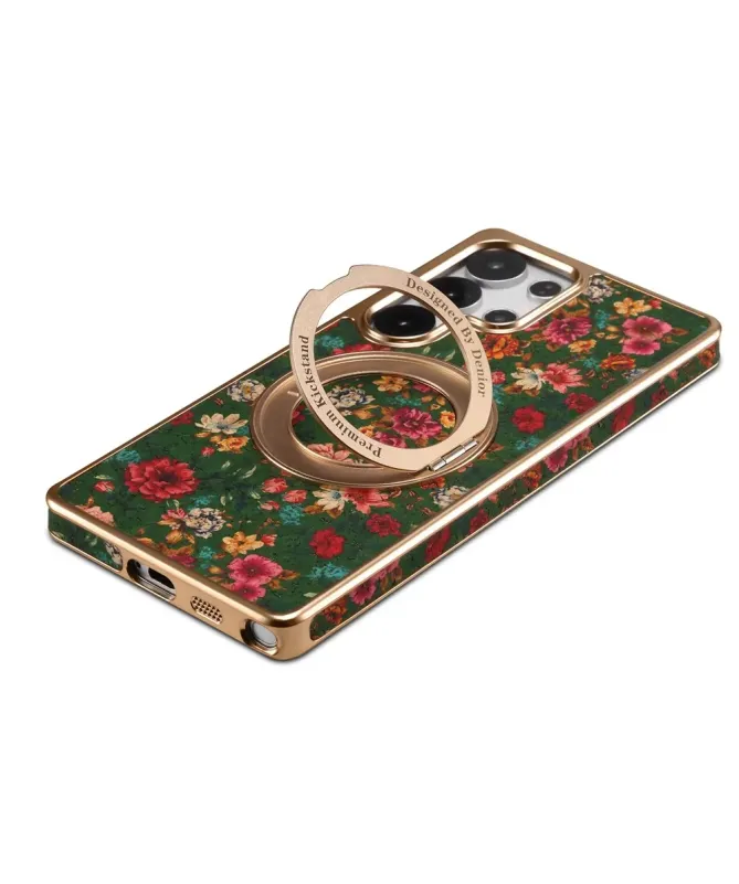 Coque Samsung Galaxy S25 Ultra Jardin Anglais avec Anneau-Support Doré