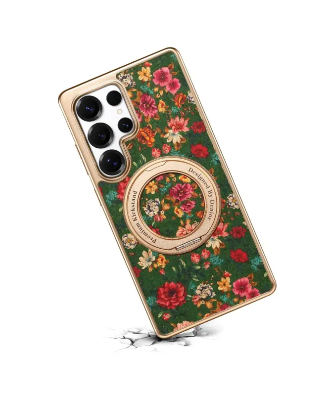 Coque Samsung Galaxy S25 Ultra Jardin Anglais avec Anneau-Support Doré