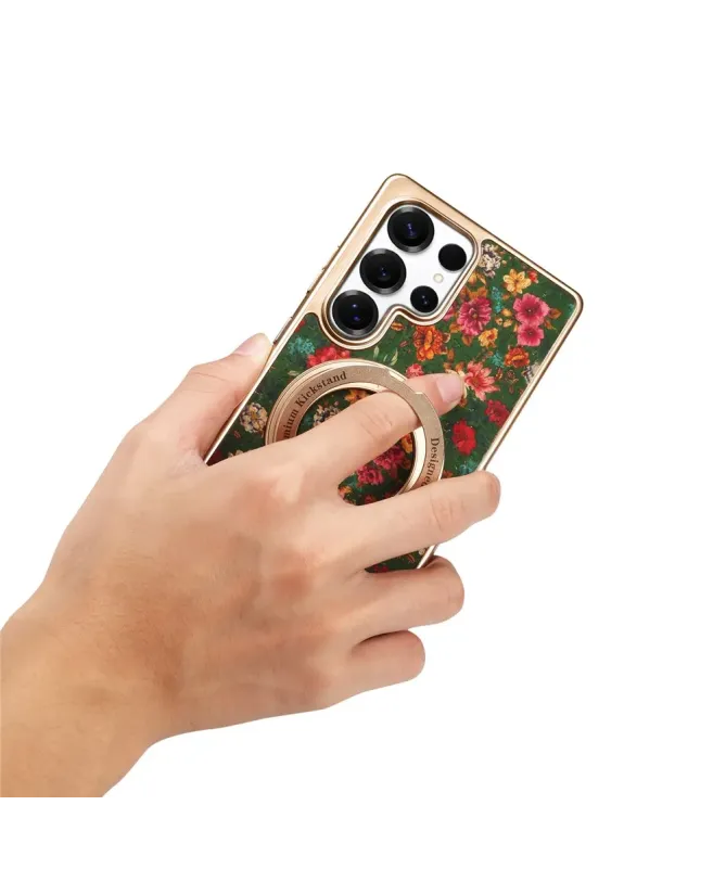 Coque Samsung Galaxy S25 Ultra Jardin Anglais avec Anneau-Support Doré