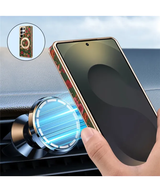 Coque Samsung Galaxy S25 Ultra Jardin Anglais avec Anneau-Support Doré