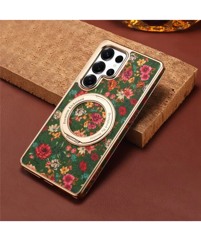 Coque Samsung Galaxy S25 Ultra Jardin Anglais avec Anneau-Support Doré