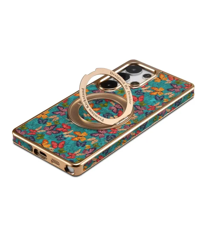 Coque Samsung Galaxy S25 Ultra Papillons avec Anneau-Support Doré
