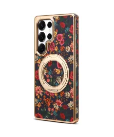 Coque Samsung Galaxy S25 Ultra Fleurs Vintage avec Anneau-Support Doré