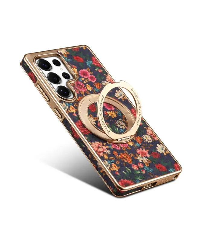 Coque Samsung Galaxy S25 Ultra Fleurs Vintage avec Anneau-Support Doré