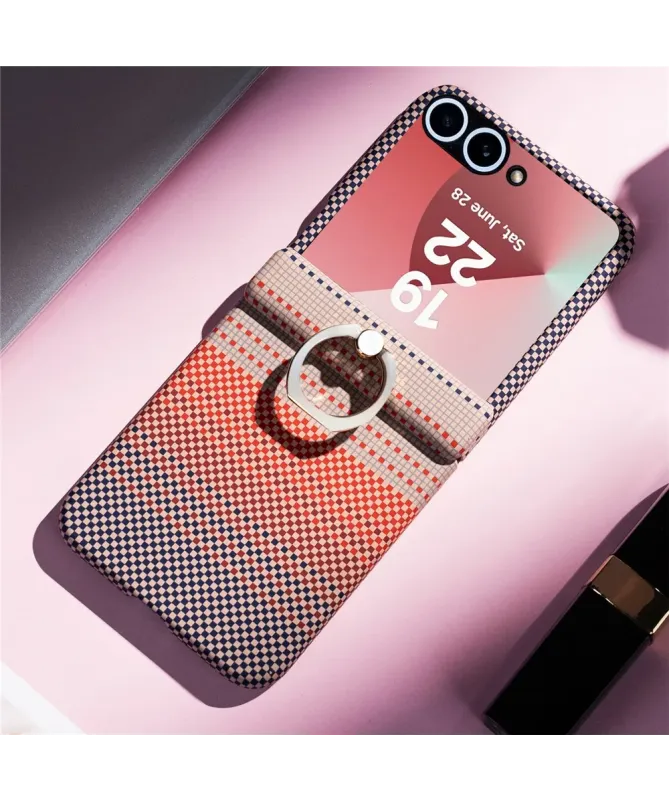 Coque Samsung Galaxy Z Flip 7 FE / 6 / 5 à Anneau et Motif Damier Colo