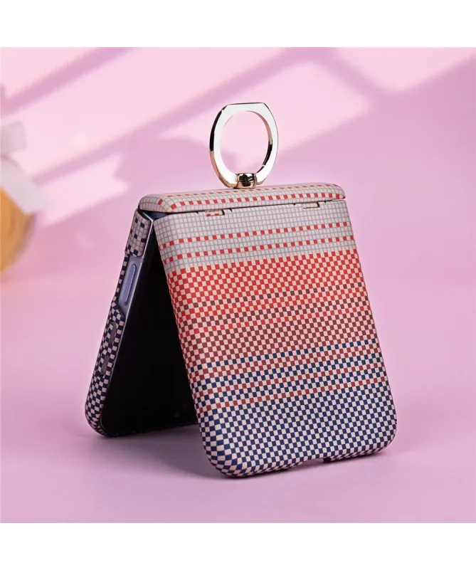 Coque Samsung Galaxy Z Flip 7 FE / 6 / 5 à Anneau et Motif Damier Colo