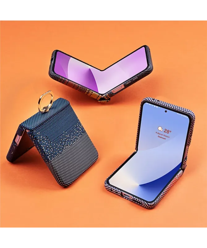 Coque Samsung Galaxy Z Flip 7 FE / 6 / 5 à Anneau et Motif Damier Colo