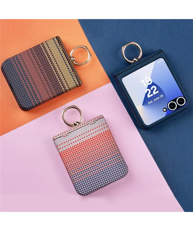 Coque Samsung Galaxy Z Flip 7 FE / 6 / 5 à Anneau et Motif Damier Colo