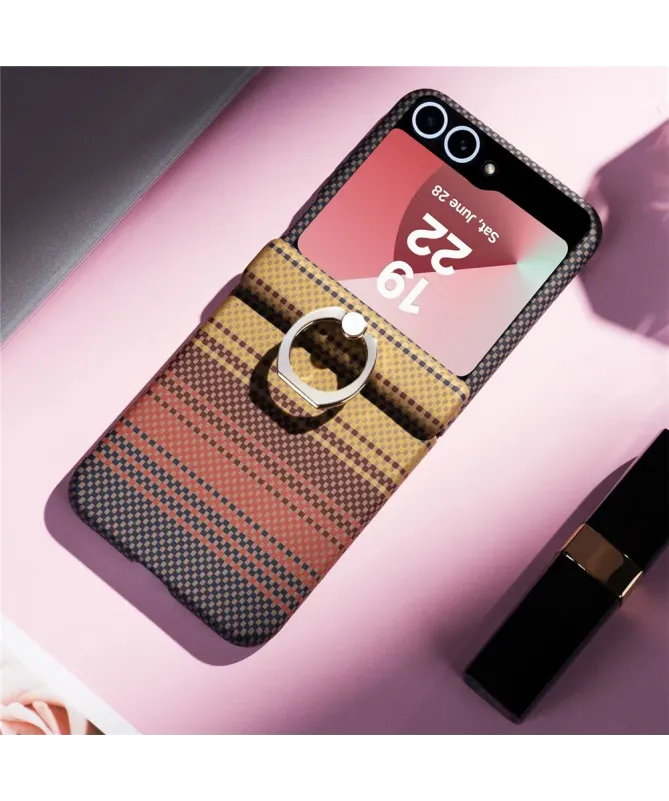 Coque Samsung Galaxy Z Flip 7 FE / 6 / 5 anneau motif tartan