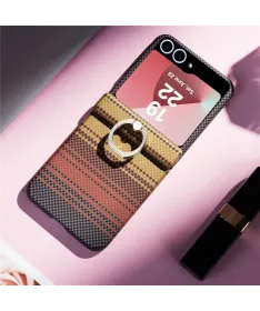 Coque Samsung Galaxy Z Flip 7 FE / 6 / 5 anneau motif tartan