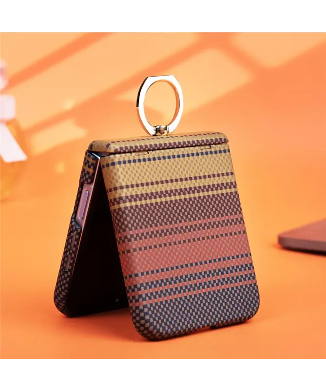 Coque Samsung Galaxy Z Flip 7 FE / 6 / 5 anneau motif tartan