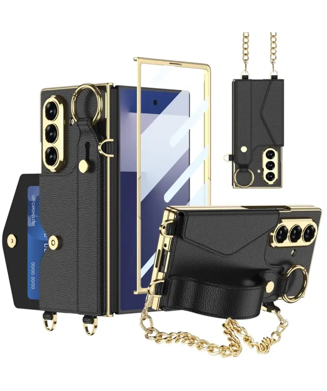 Coque Samsung Galaxy Z Fold 7 Porte-Carte avec Bandoulière et Béquille