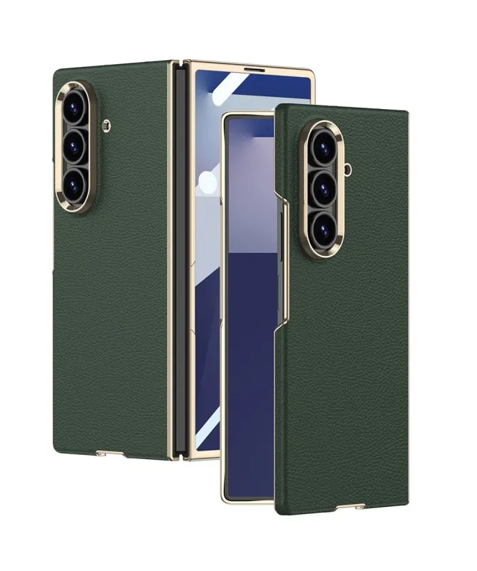 Coque Samsung Galaxy Z Fold 7 Effet Cuir avec Contour Métallisé