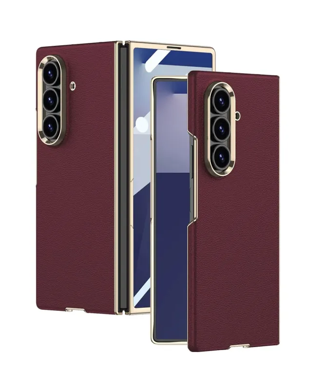 Coque Samsung Galaxy Z Fold 7 Effet Cuir avec Contour Métallisé