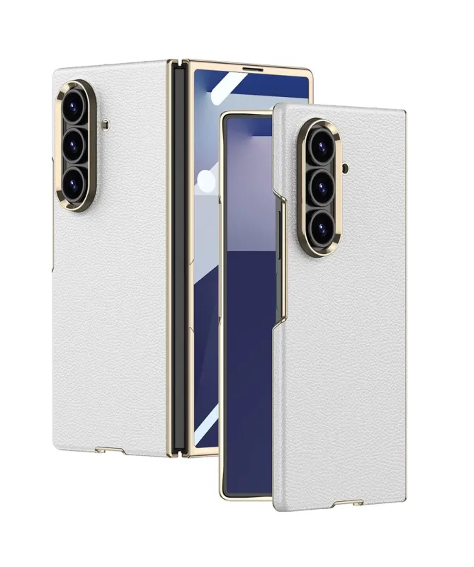 Coque Samsung Galaxy Z Fold 7 Effet Cuir avec Contour Métallisé