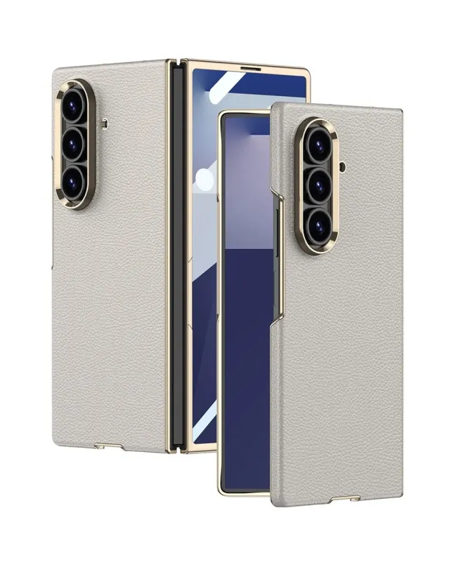 Coque Samsung Galaxy Z Fold 7 Effet Cuir avec Contour Métallisé