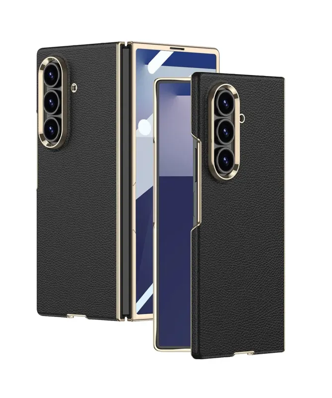 Coque Samsung Galaxy Z Fold 7 Effet Cuir avec Contour Métallisé