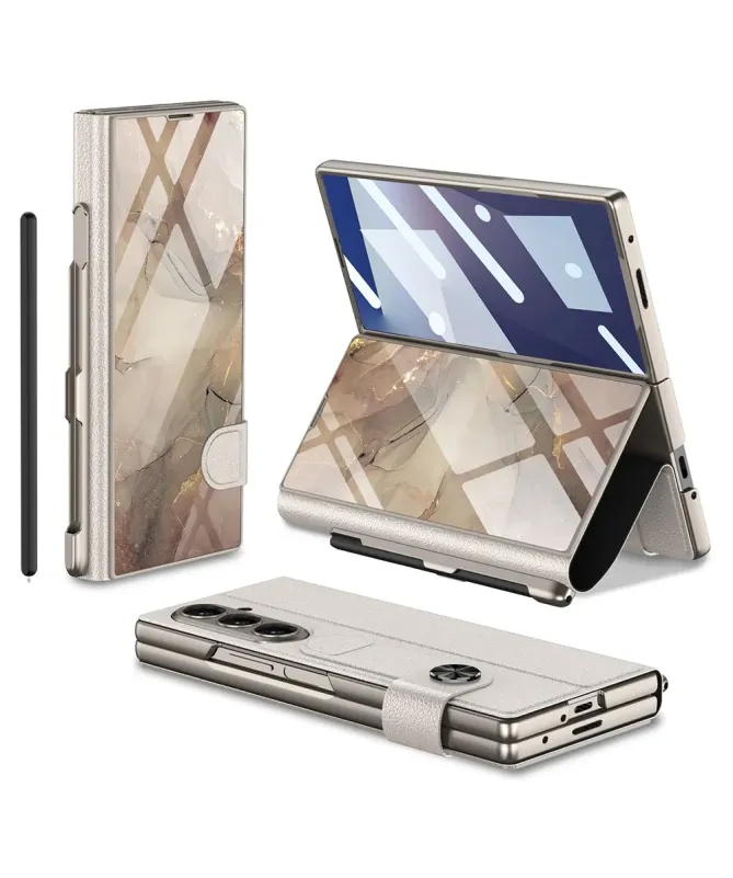 Housse Samsung Galaxy Z Fold 7 Motif Marbre Beige avec Support