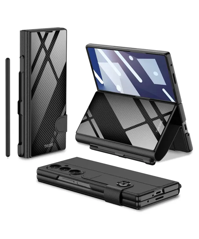 Housse Samsung Galaxy Z Fold 7 Texture Carbone avec Support et Stylet