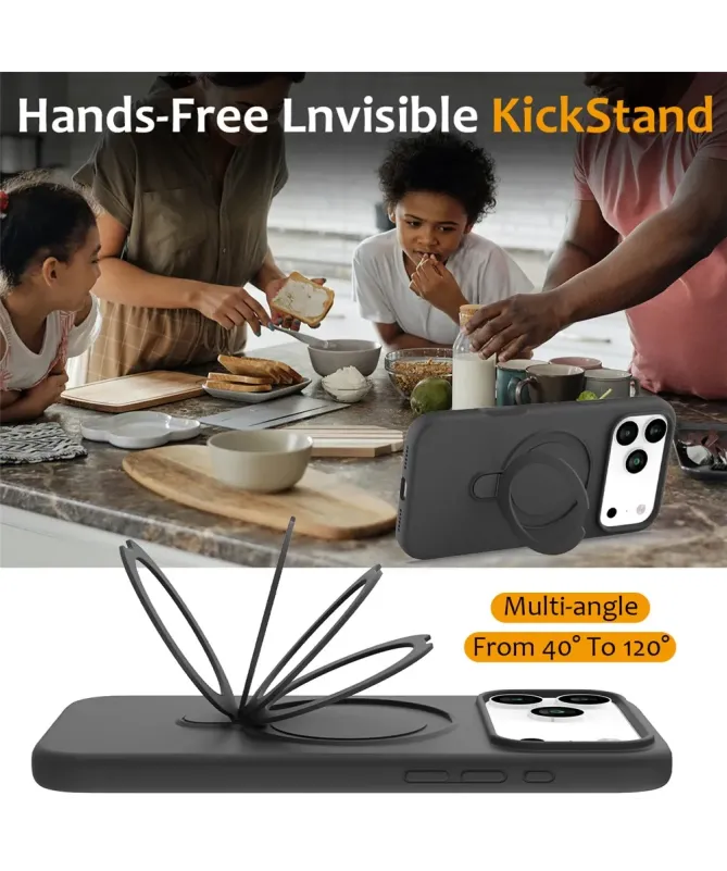 Coque iPhone 17 Pro Max Silicone MagSafe avec Anneau-Support