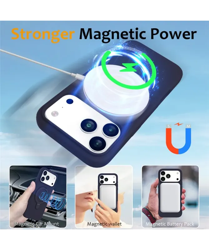 Coque iPhone 17 Pro Max Silicone MagSafe avec Anneau-Support