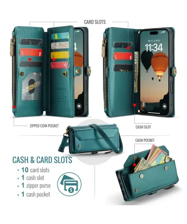 Housse iPhone 17 Pro Max Multi-compartiments avec Bandoulière