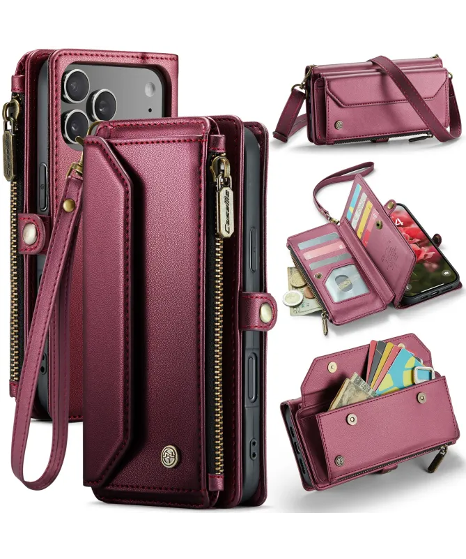 Housse iPhone 17 Pro Max Multi-compartiments avec Bandoulière