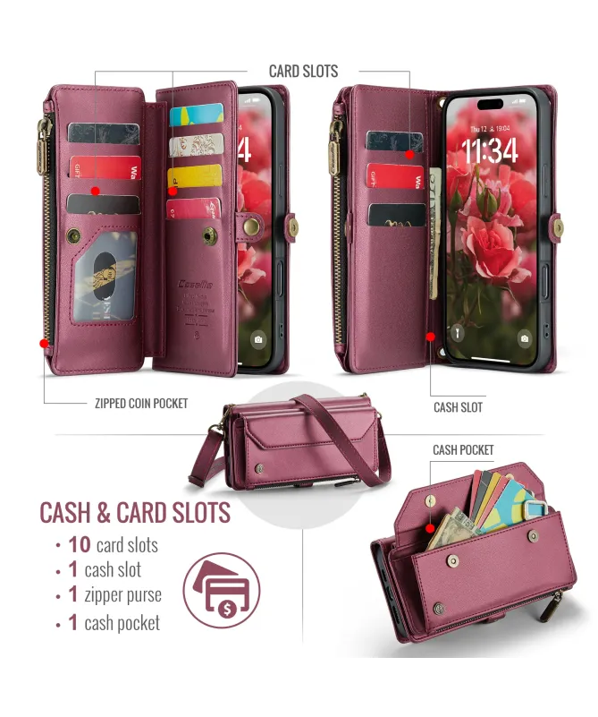 Housse iPhone 17 Pro Max Multi-compartiments avec Bandoulière