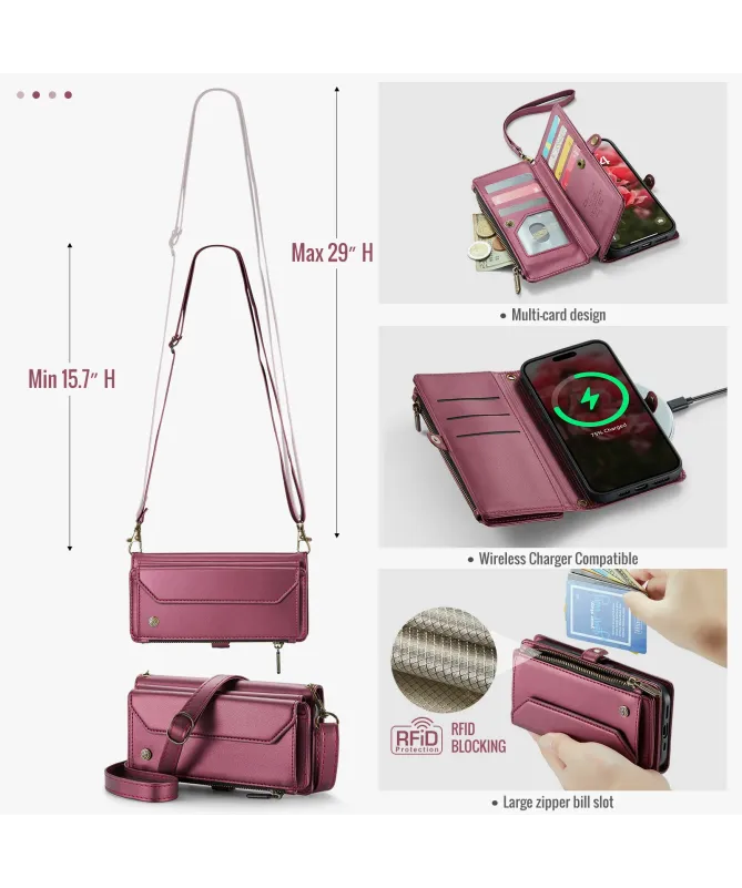 Housse iPhone 17 Pro Max Multi-compartiments avec Bandoulière