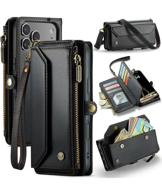 Housse iPhone 17 Pro Max Multi-compartiments avec Bandoulière
