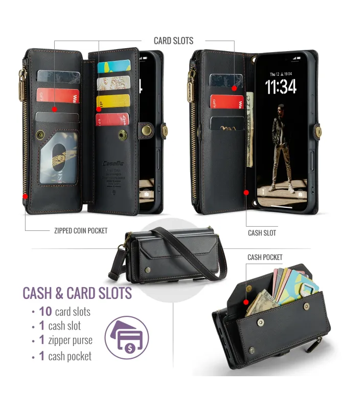 Housse iPhone 17 Pro Max Multi-compartiments avec Bandoulière