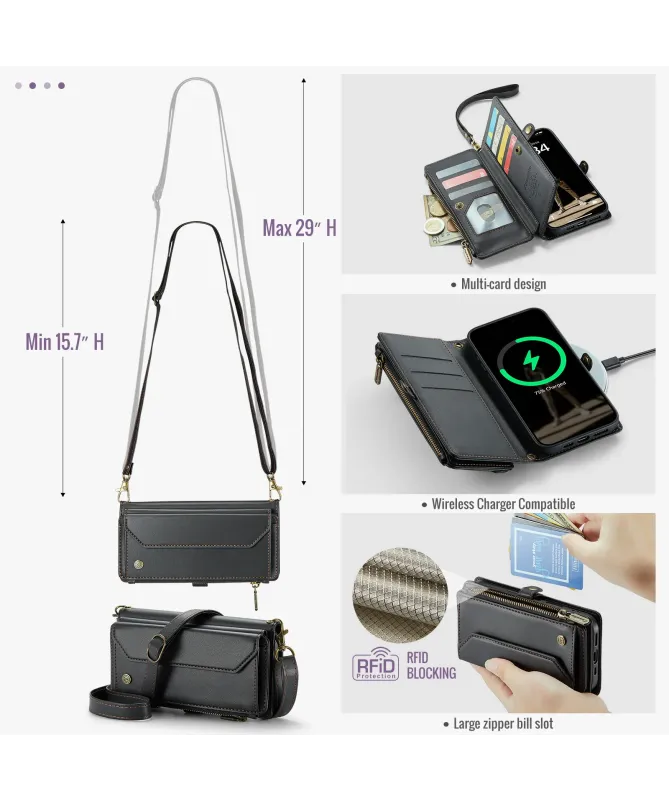 Housse iPhone 17 Pro Max Multi-compartiments avec Bandoulière