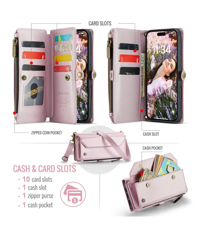 Housse iPhone 17 Pro Max Multi-compartiments avec Bandoulière