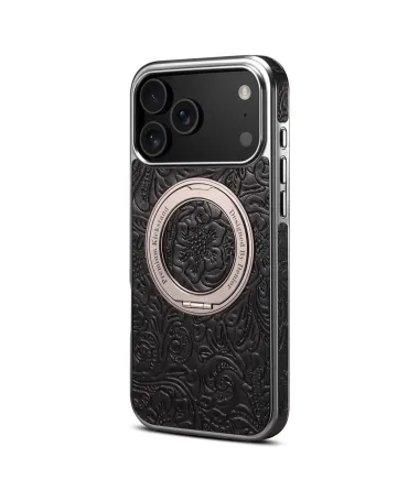 Coque iPhone 17 Pro Max Cuir Véritable MagSafe avec Anneau-Support