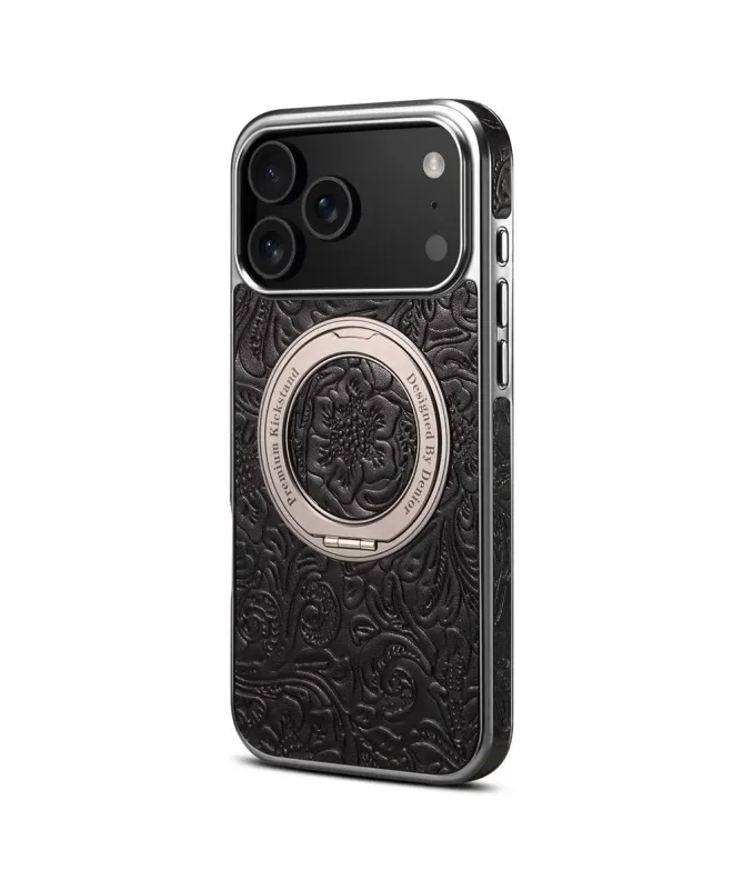 Coque iPhone 17 Pro Max Cuir Véritable MagSafe avec Anneau-Support