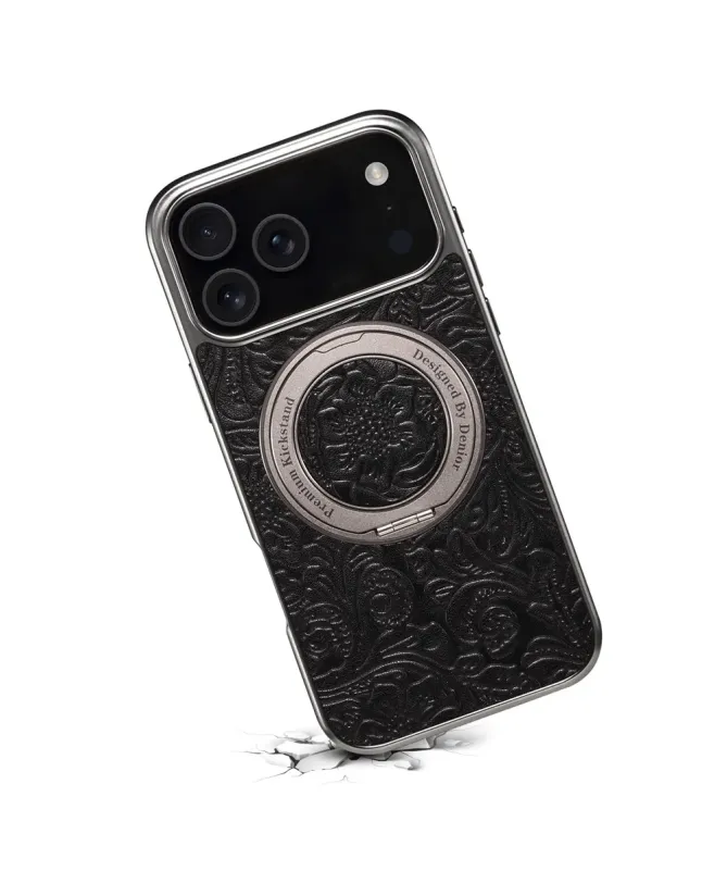 Coque iPhone 17 Pro Max Cuir Véritable MagSafe avec Anneau-Support