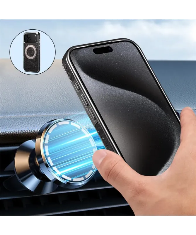 Coque iPhone 17 Pro Max Cuir Véritable MagSafe avec Anneau-Support