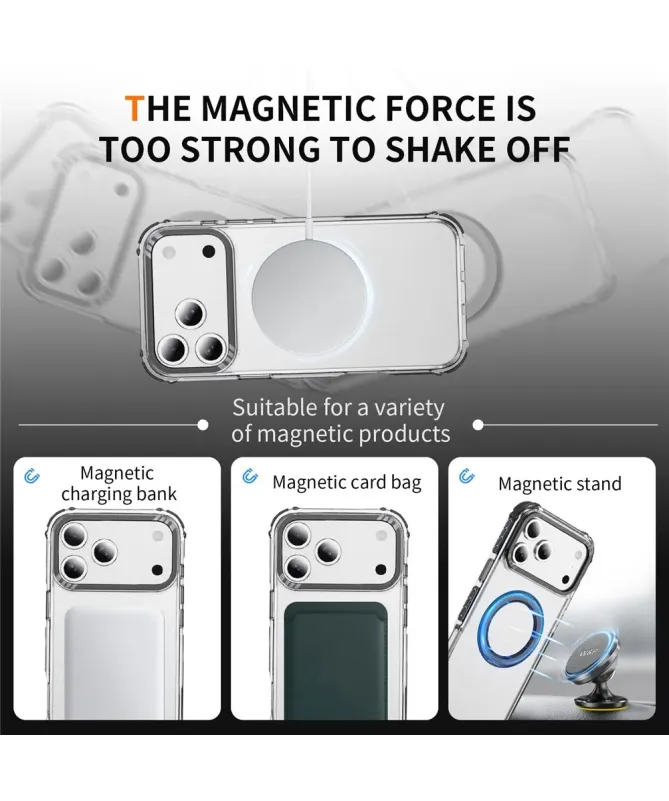 Coque iPhone 17 Pro Max Transparente MagSafe avec Anneau-Support