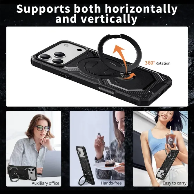 Coque iPhone 17 Pro Max Antichoc Militaire MagSafe avec Anneau-Support