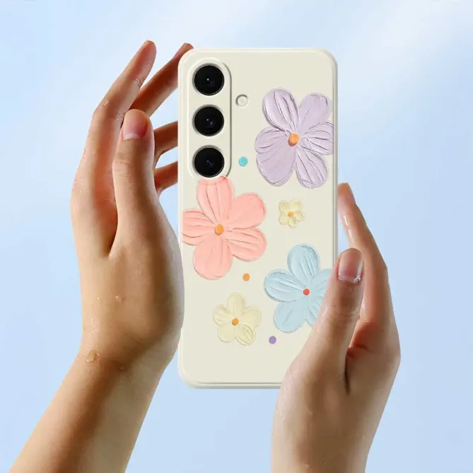 Coque Samsung Galaxy S25 FE Motif Fleurs 3D en Relief Pastel