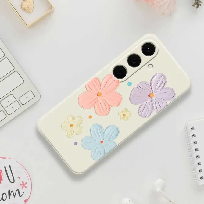Coque Samsung Galaxy S25 FE Motif Fleurs 3D en Relief Pastel